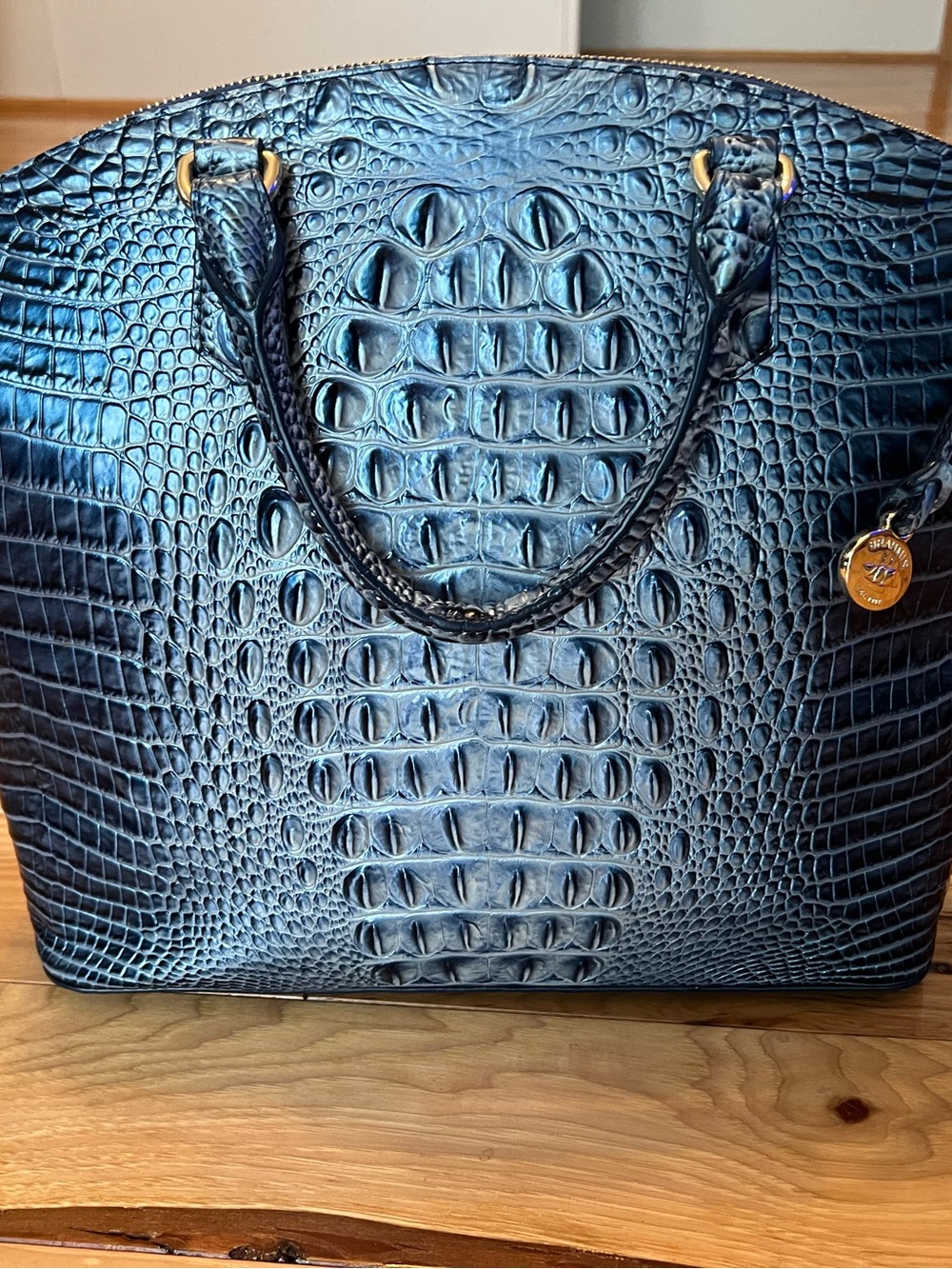 Brahmin Large Duxbury Satchel Maritime Blue Melbourne Leather